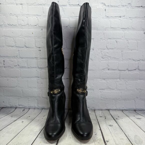 Michael Kors Riding Boots Women Size 11 Black Leather Preppy Heel Equestrian - Picture 3 of 15
